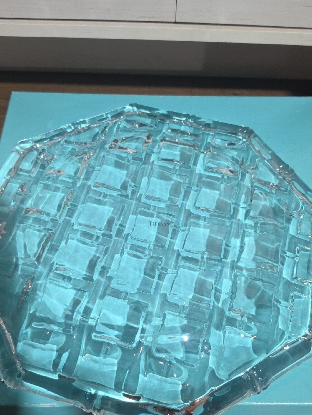 Tiffany & Co. Clear Crystal Octagonal Serving Tray with Blue Box